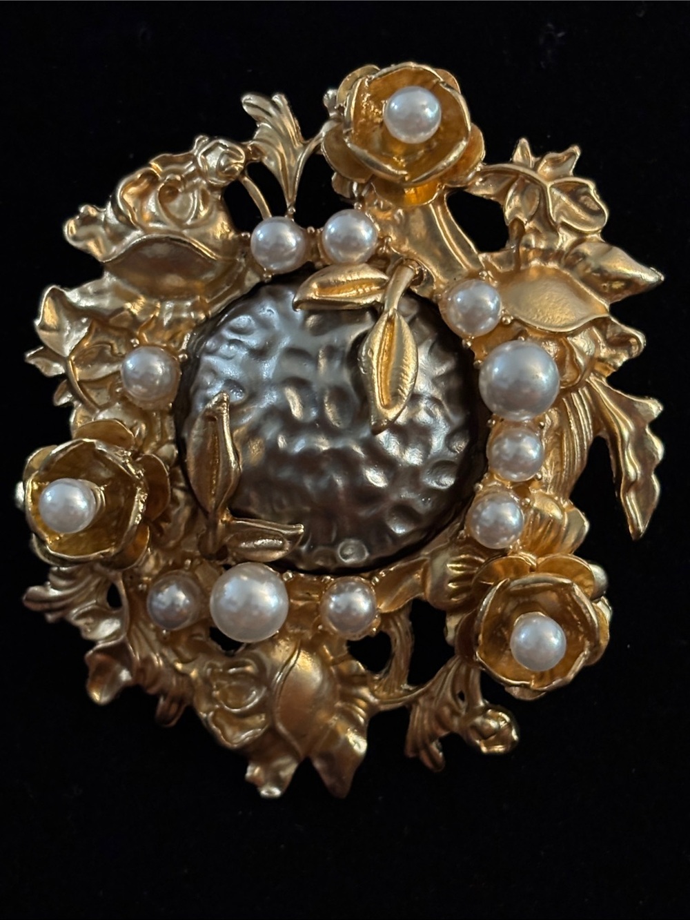 Gold-Tone Floral Pearl Brooch